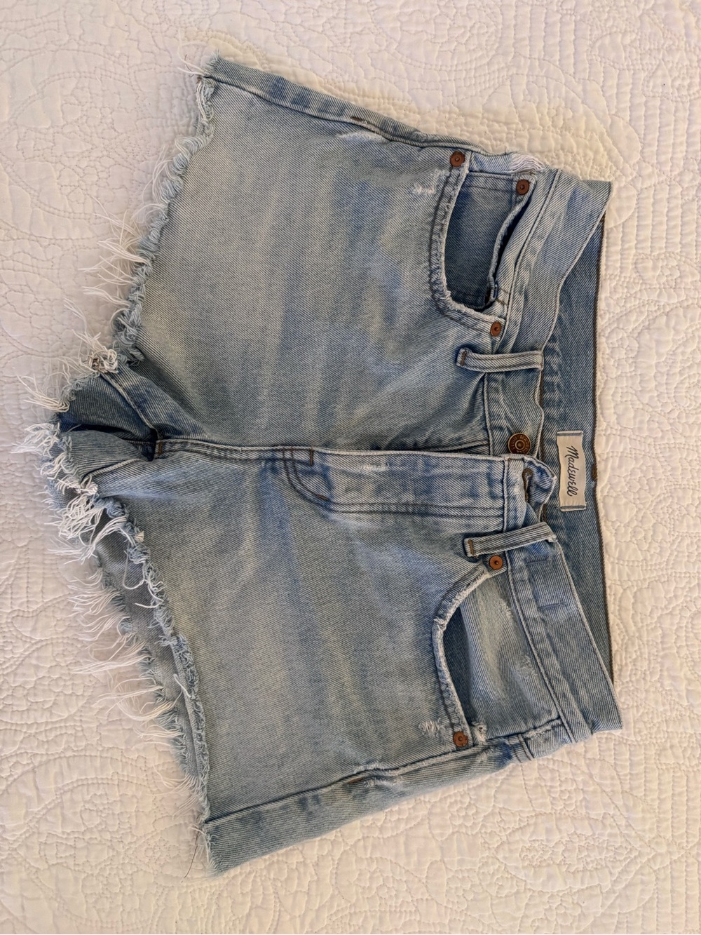 Madewell Light Wash Button-Fly Frayed Denim Cutoff Shorts